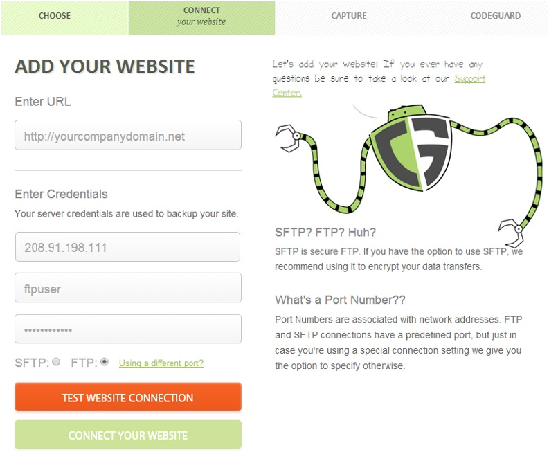 backup a website to CodeGuard