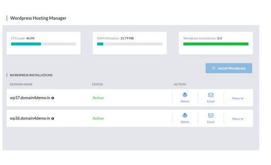Intuitive dashboard wordpress hosting ResellerClub