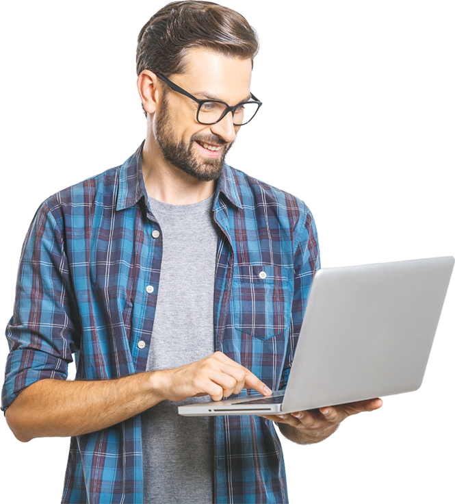 A Domain Reseller Holding a Laptop
